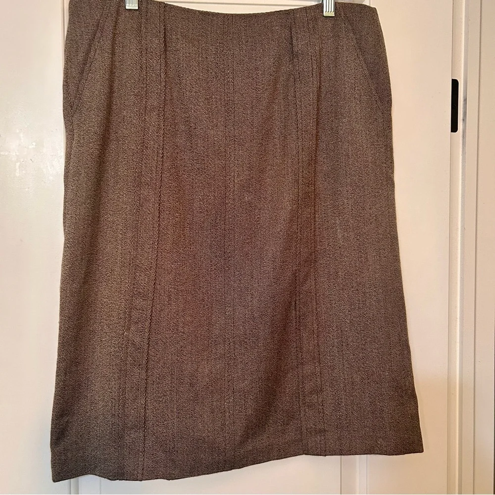Calvin Klein Wool Blend Brown Herringbone Pencil Skirt Belt Loops Career Size 14